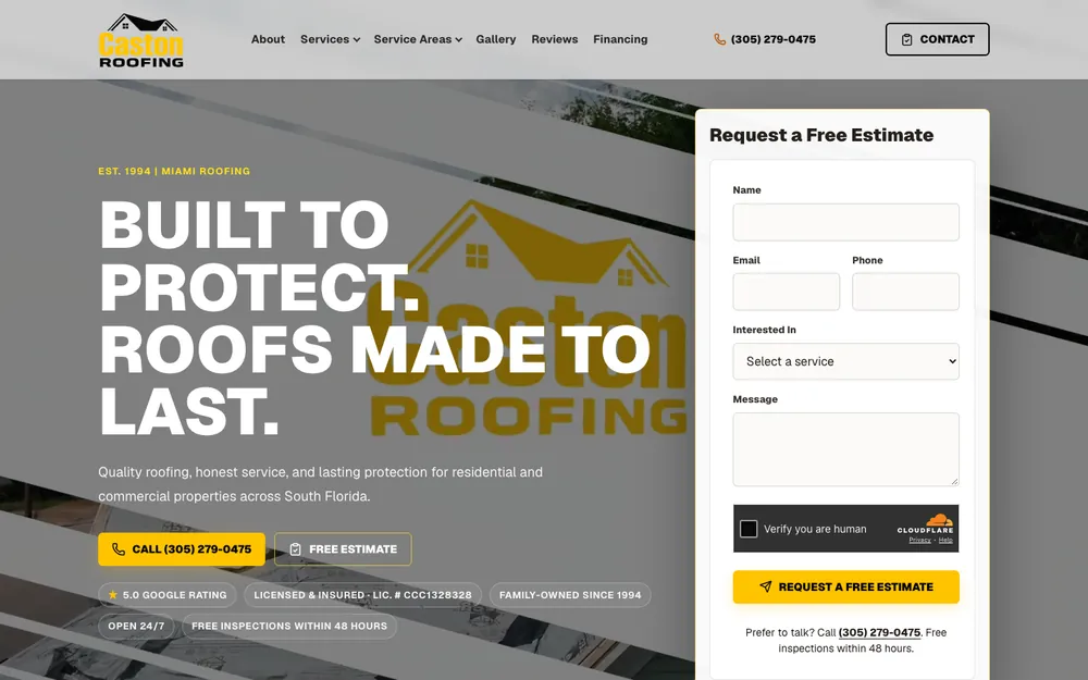 Website we designed and built for Caston Roofing